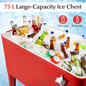 75 L Portable Patio Rolling Ice Chest - Red by Costway