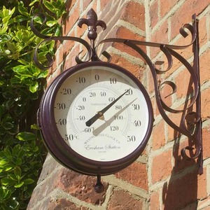 Station Clock and Thermometer - Brown by Garden Mile