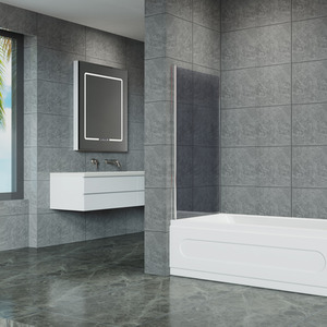 Rotatable Single-Sided Tempered Glass Shower Screen - Silver by Livingandhome