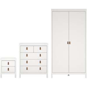 Barcelona 3 Piece Bedroom Set - White / 1 x 2-drawer bedside, 1 x 5-drawer chest of drawers and 1 x 2-door wardrobe