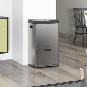 HOMCOM 56L 3 Compartment Kitchen Bin for Recycling and Waste - Silver by HOMCOM