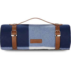 Picnic Blanket with Faux Leather Carry Handle - Navy / 180cm by VonShef