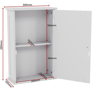 Priano 1 Door Mirrored Wall Cabinet - White by Vida Designs