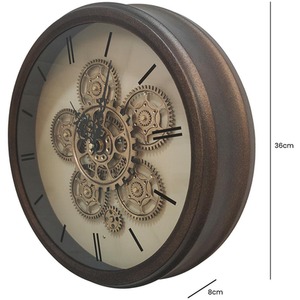 Vanity Living Round Glass Front Gear Wall Clock - copper / 36cm by Vanity Living