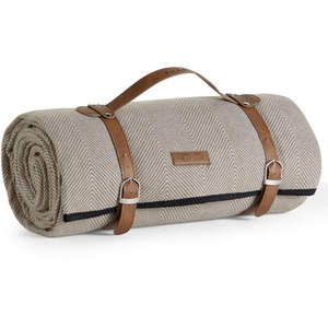 Picnic Blanket with Faux Leather Carry Handle - Brown / 220cm by VonShef