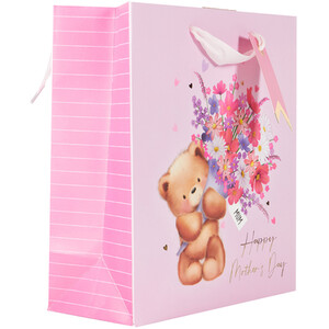 Mothers Day Cute Bear Medium Gift Bag - Pink