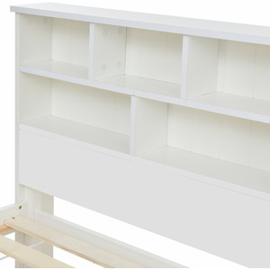 Wooden Storage Bed with shelves and Underbed Drawer - White / 145cm by Abrihome