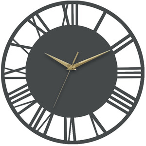 Round Roman Numeral Dial Wall Clock with Gold Hands - Grey & Gold by Livingandhome