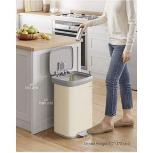 SONGMICS 50L Metal Pedal Kitchen Bin with Lid - Neutral by SONGMICS