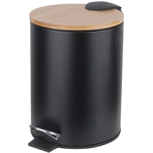 Bathroom Bin with Bamboo Lid 3L - Black