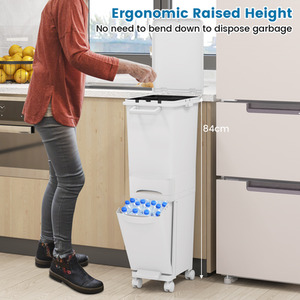 3 in 1 Multifunctional Trash Can - White by Costway