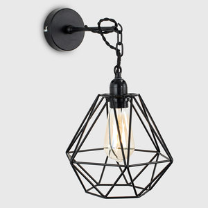 Industrial Satin Black Wall Ceiling Light Fitting With Black Metal Cage Shade - Black by ValueLights