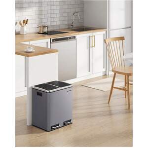 SONGMICS Double Kitchen Bin with Soft-Close Lids - Grey by SONGMICS