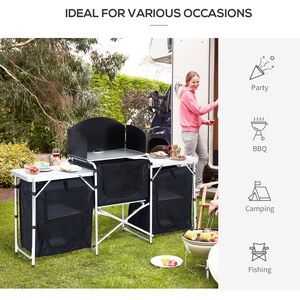 Outsunny Folding Camping Kitchen Portable Picnic Cooking Table - Black by Outsunny