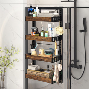 4 Tier Over the Door Adjustable Shower Caddy Shelf - Brown by Livingandhome