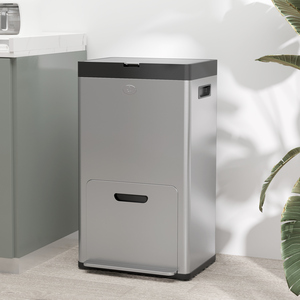 HOMCOM 56L 3 Compartment Kitchen Bin for Recycling and Waste - Silver by HOMCOM