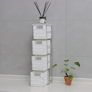 Ankara Wicker 4 Drawer Tower Storage Unit - White & Silver by Home Source