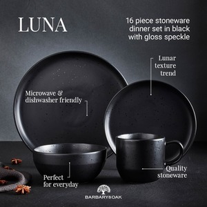 Luna 16 Piece Dinnerware Set - Black by Barbary and Oak