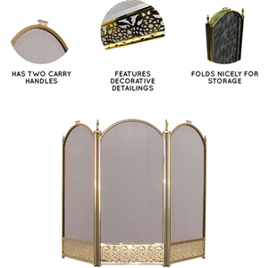 Ingleton 3 Panel Brass Fire Guard - Gold by Vida Designs