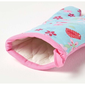 Birds and Flowers Pink Cotton Oven Glove - Pink by Homescapes