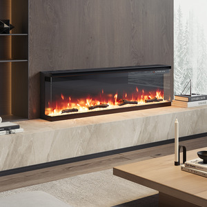 Recessed Electric Fireplace with Adjustable Flames and Brightness - Black / 152.4cm / 20cm by Livingandhome