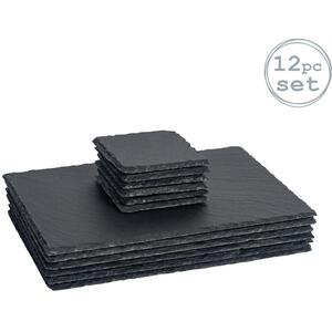Argon Tableware Slate Placemats Coasters Set - 30cm x 20cm - Grey - Grey by Argon Tableware