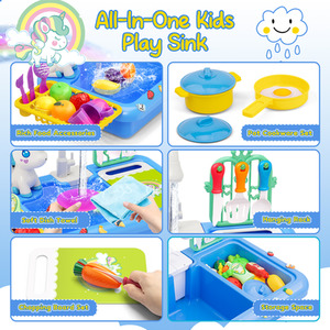 Kitchen Play Sink with Running Water - Blue