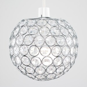 Pair of Silver Ceiling Pendant Shade With Acrylic Crystal Effect Droplets - Silver by ValueLights