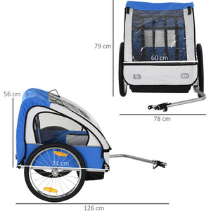 HOMCOM 2 Seat Childs Bike Stroller - Blue by HOMCOM