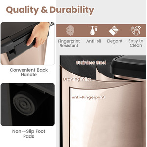 68L Step Trash Can Garbage Bin - Gold by Costway