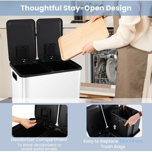 Recycle Pedal Kitchen Bin - White by Costway