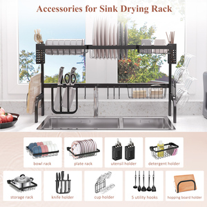 HOMCOM Space Saving 2 Tier Over The Sink Dish Drainer Rack - Black / 30cm / 100cm by HOMCOM