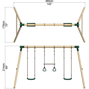 Wooden Swing Set with Trapeze, Climbing Wall and Monkey Bars - Comet by Rebo