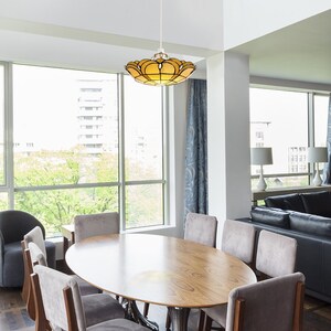 Tiffany Style Amber Jewelled Glass Uplighter Design Ceiling Pendant Light Shade - Gold by ValueLights