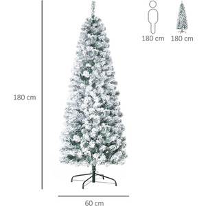 HOMCOM Prelit Artificial Snow Flocked Christmas Tree with LED Light - Green, White / 6ft by HOMCOM
