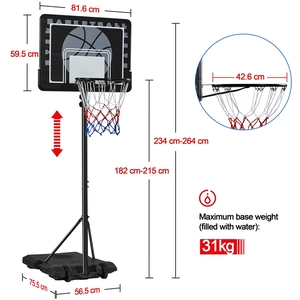 Height Adjustable Basketball Hoop on Wheels - Black / 264cm by Yaheetech