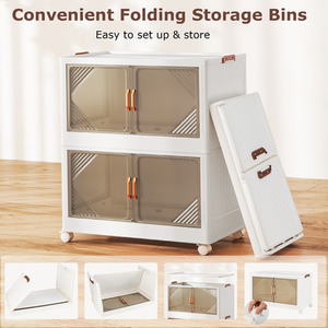 213L Folding Storage Bins with Lid - White by Costway