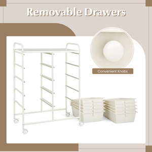 10-Drawer Storage Cart Rolling Cart - Cream by Costway