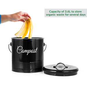 Innoteck Indoor Round 3L Compost Bin With Chrome Handle - Black by Innoteck