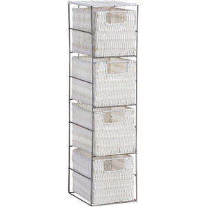 Ankara Wicker 4 Drawer Tower Storage Unit - White & Silver by Home Source