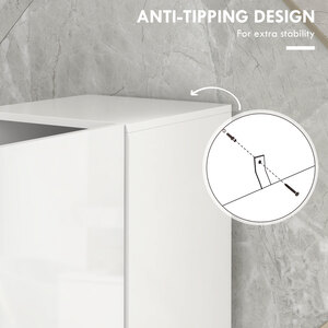 kleankin High Gloss Slim Bathroom Cabinet with Adjustable Shelves - White by kleankin