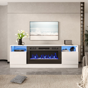 Recessed Electric Fireplace with TV Cabinet and Crystal Stone Fuel by Livingandhome