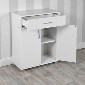 Small 2 Door 1 Drawer Hallway Living Room Sideboard Wooden Storage Cabinet Unit - White by URBNLIVING