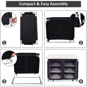 Foldable Camping Kitchen Storage Cabinet with Tabletop - Black by Livingandhome
