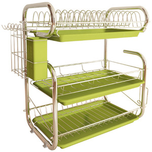 3 Layer Dish Drainer Rack Plate with Tray - Green by Livingandhome