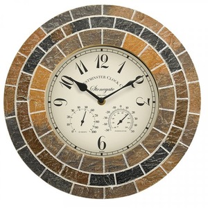 Outdoor Mosaic Wall Clock - Brown,Grey,Black by Garden Mile