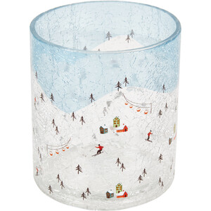Ski Scene Crackle Candle Holder