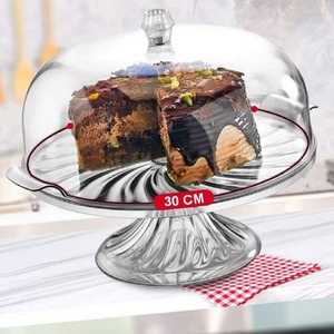 Large Cake Stand with Crystal Effect Dome Lid Cake Display, Serving Plate - Transparent