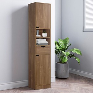 Wooden Tall 2 Door 1 Drawer Shelves Bathroom Cabinet Storage Unit Modern - Oak by URBNLIVING