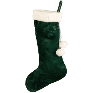 Christmas Stocking with White Cuff and Pom Poms - Green by Samuel Alexander